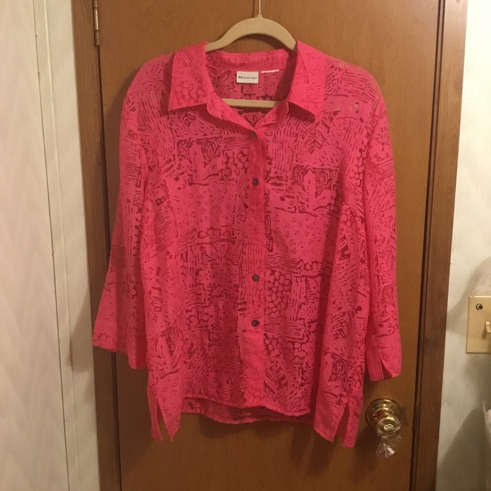 White Stag Bright Pink Patterned Button-Up Blouse 1X